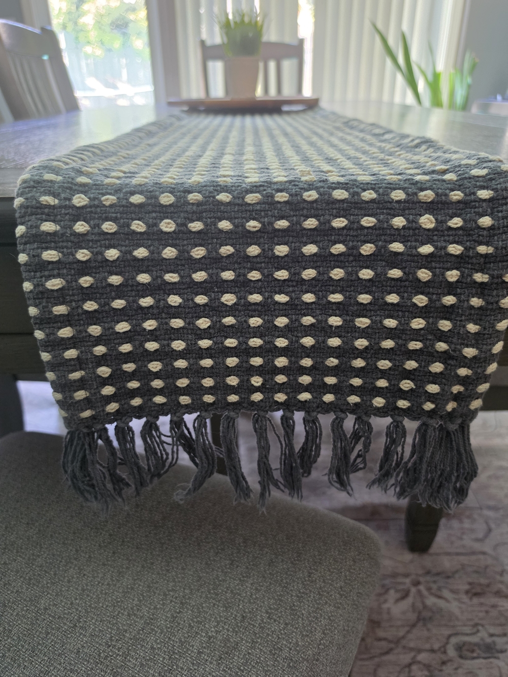 Crate & Barrel "Silas" Woven Table Runner - Indigo Blue (14" x 90") Discontinued